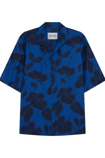 SEIDENSTICKER Kurzarmhemd Druck Mittelblau Regular Fit