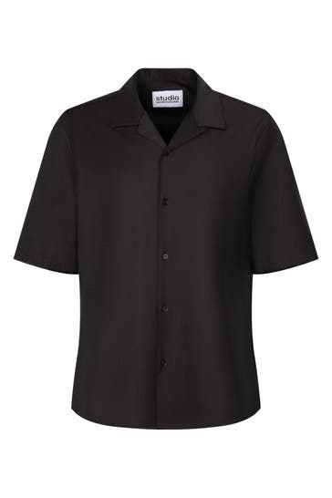 SEIDENSTICKER Kurzarmhemd Uni Schwarz Regular Fit