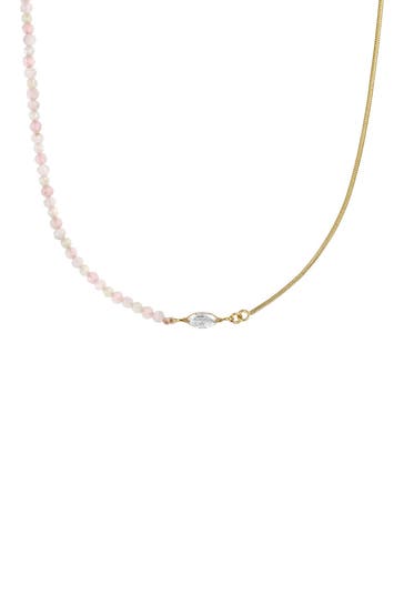 NOELANI Halskette für Damen, Edelstahl, Zirkonia und Mondstein und Rosenquarz