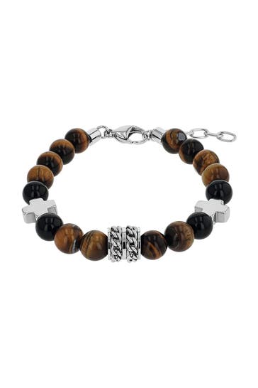 AMOR Armband für Herren, Edelstahl, Tigerauge, Achat