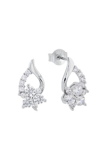 AMOR Ohrringe für Damen, 925 Sterling Silber, Zirkonia synth. | Blume Silber