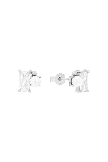 AMOR Ohrringe für Damen, Sterling Silber 925, Glasperle, Zirkonia Silber