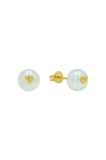 AMOR Ohrringe für Damen, 925 Sterling Silber, Muschelkernperle | Herz Gold