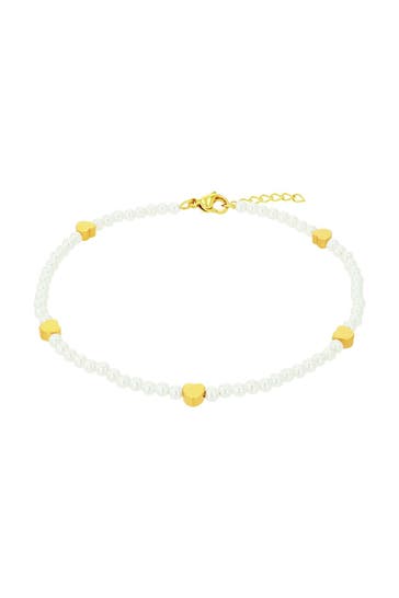 AMOR Fußkette für Damen, Edelstahl, Glasperle | Herz
