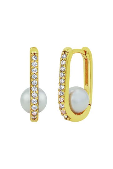 AMOR Ohrringe für Damen, 925 Sterling Silber, Zirkonia synth., Muschelkernperle Gold