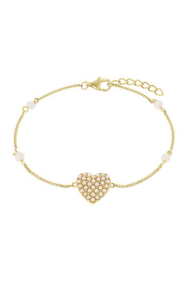 AMOR Armband für Damen, 925 Sterling Silber, Glasperle | Herz Gold