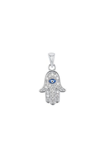 AMOR Motivanhänger für Damen, 925 Sterling Silber, Zirkonia synth., Glas | Hamsa Hand