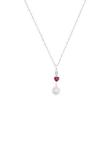 AMOR Kette für Damen, Sterling Silber 925, Muschelkernperle, Zirkonia | Herz Silber
