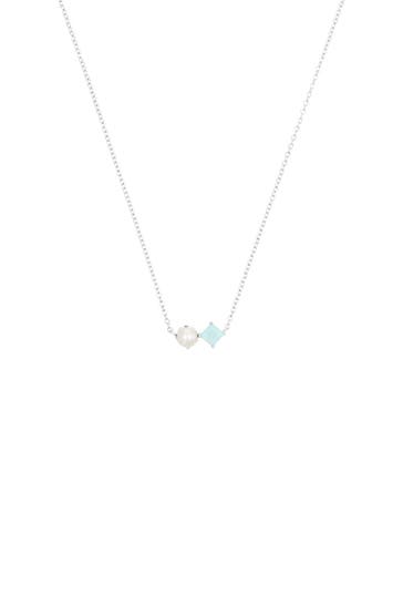 NOELANI Kette für Damen, 925 Sterling Silber, Schmuckstein synth., Süßwasserzuchtperle Silber