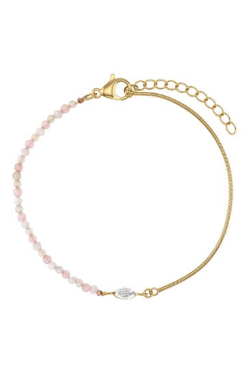 NOELANI Armband für Damen, Edelstahl, Prehnit und Rosenquarz und Mondstein gold