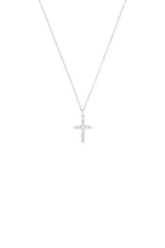 AMOR Kette für Damen, Sterling Silber 925, Wachsperle, Zirkonia | Kreuz Silber