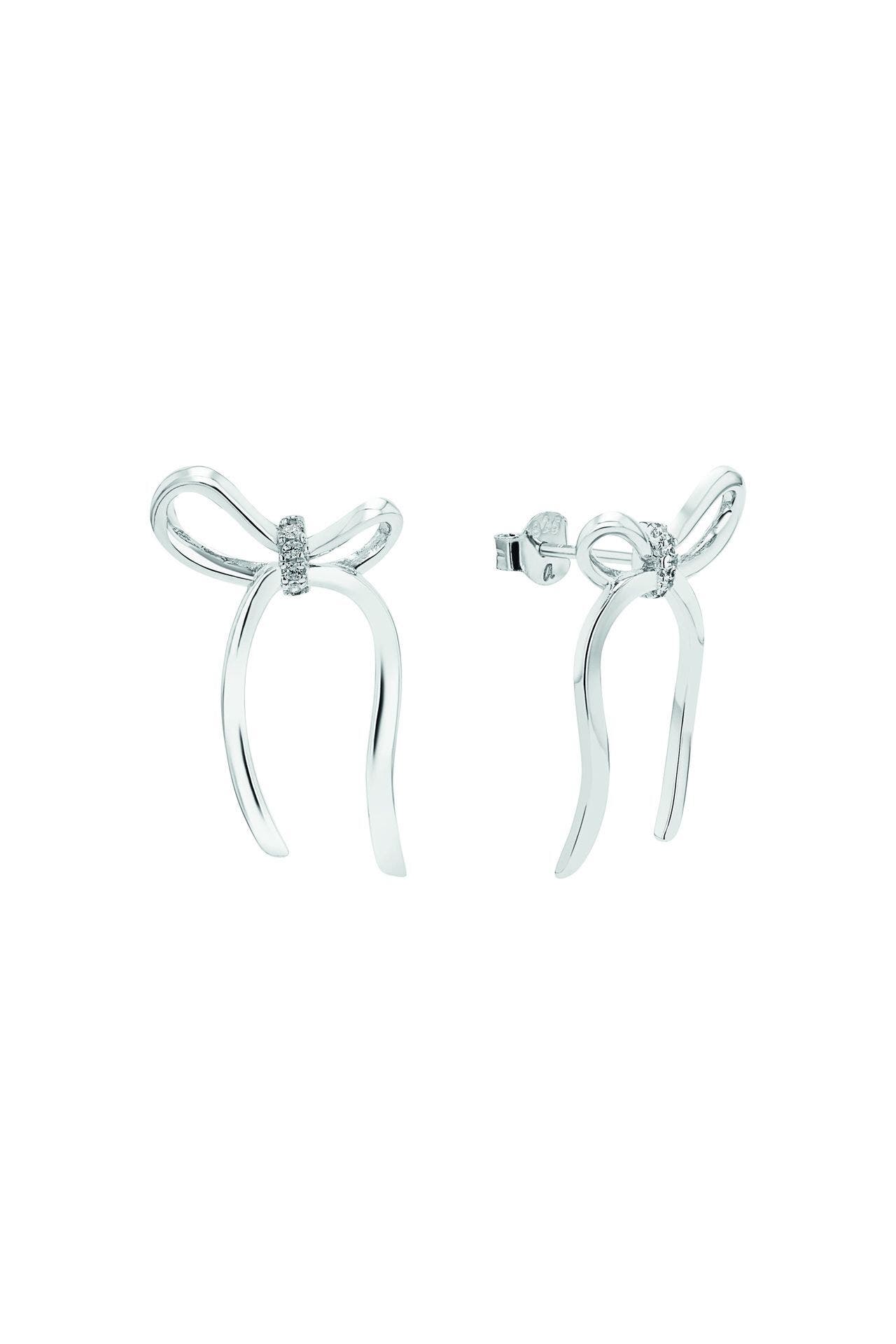 AMOR Ohrringe für Damen, 925 Sterling Silber, Zirkonia synth. | Schleife Silber, Bild 1
