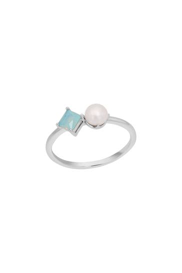 NOELANI Ring für Damen, 925 Sterling Silber, Schmuckstein synth., Süßwasserzuchtperle