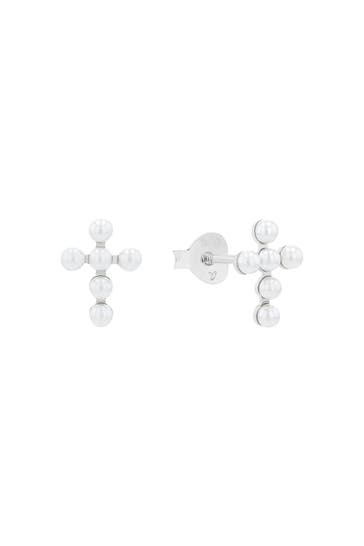 AMOR Ohrstecker für Damen, Sterling Silber 925, Wachsperle | Kreuz