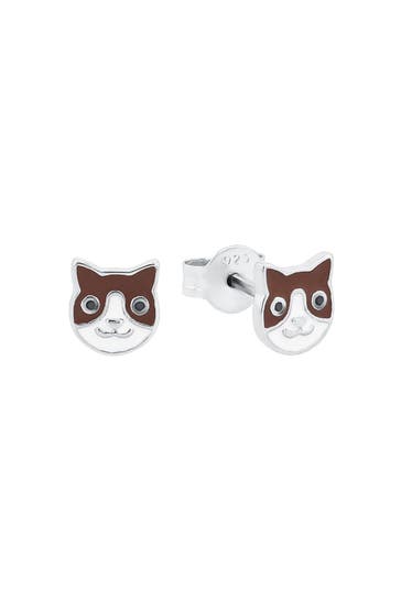 AMOR Ohrstecker für Mädchen, 925 Sterling Silber | Katze