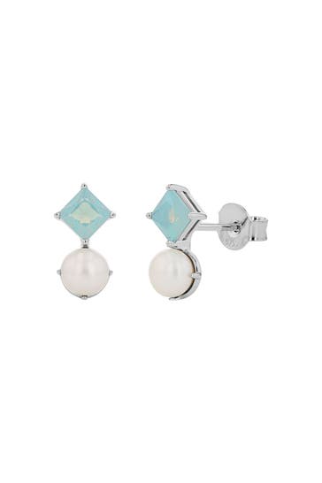 NOELANI Ohrringe für Damen, 925 Sterling Silber, Schmuckstein synth., Süßwasserzuchtperle Silber