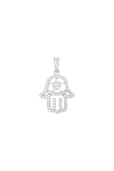 AMOR Motivanhänger für Damen, 925 Sterling Silber, Zirkonia synth. | Hamsa Hand
