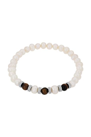 AMOR Armband für Herren, Edelstahl, Tigerauge, Süßwasserzuchtperle