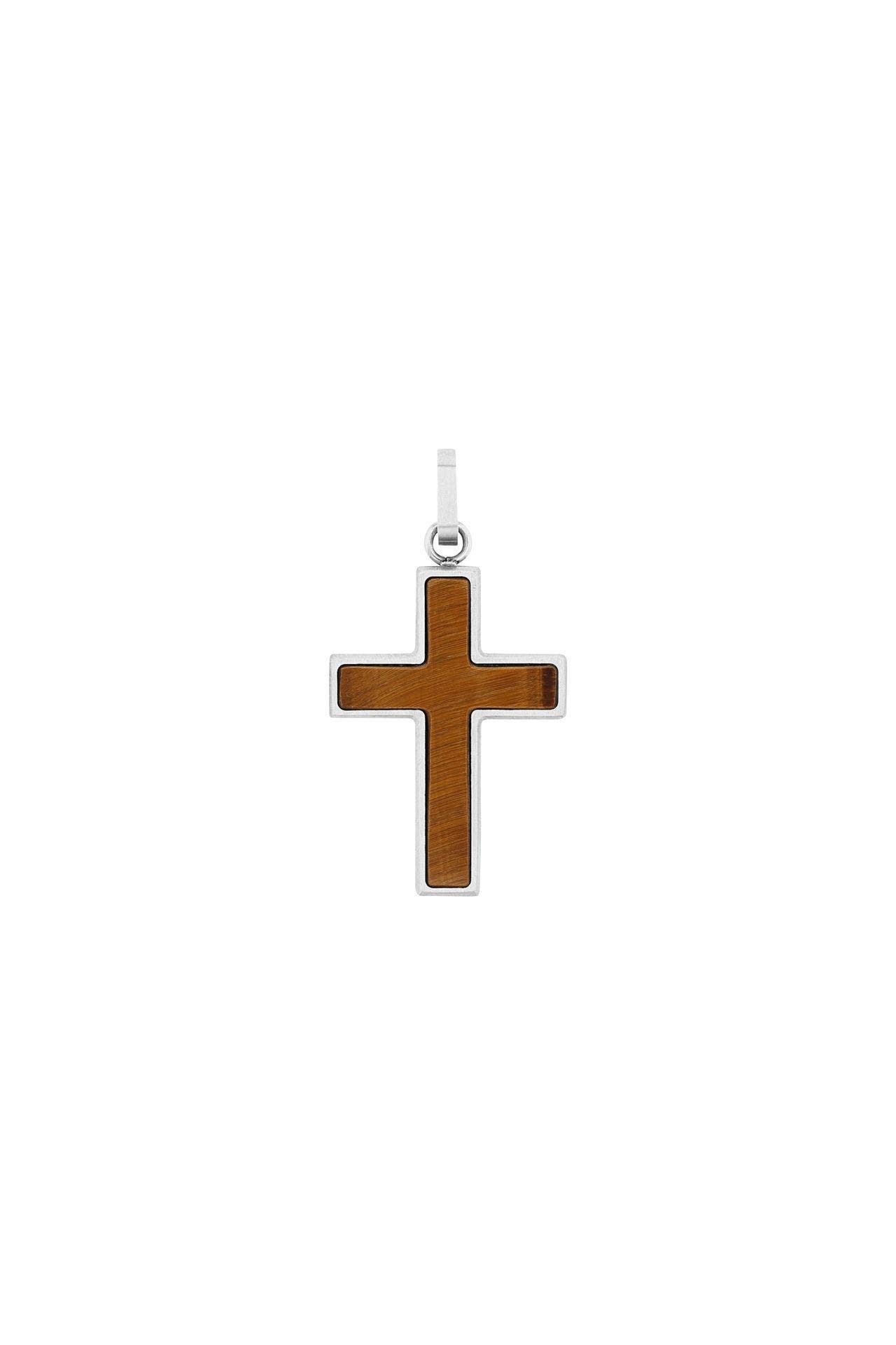 AMOR Kette für Herren, Edelstahl, Tigerauge | Kreuz Silber, Bild 1
