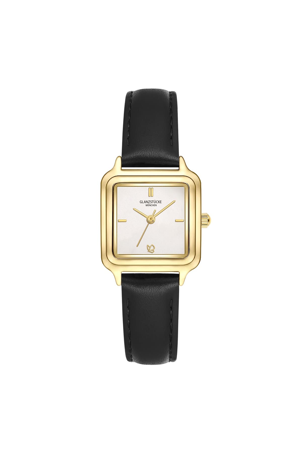 GLANZSTÜCKE MÜNCHEN Quarzuhr Damen Quarzuhr gelbgold Echtleder schwarz, Bild 1