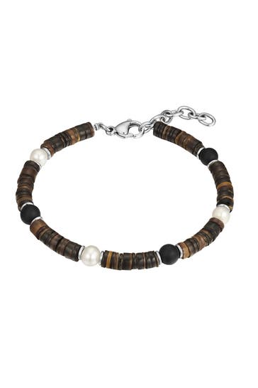 TRUE REBELS Armband Muschelkernperle braun