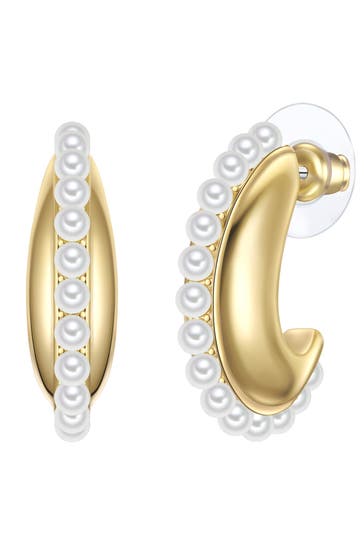 YOKOAMII Ohrringe Creolen gelbgold Perle (synth.) weiß gelbgold