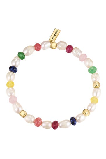 YOKOAMII Armband Armband gelbgold Süßwasser-Zuchtperle weiß Marmor multicolor OneColor