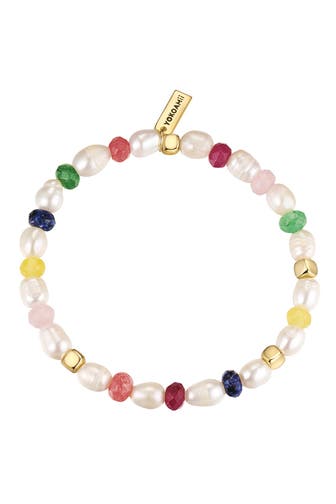 YOKOAMII Armband Armband gelbgold Süßwasser-Zuchtperle weiß Marmor multicolor OneColor