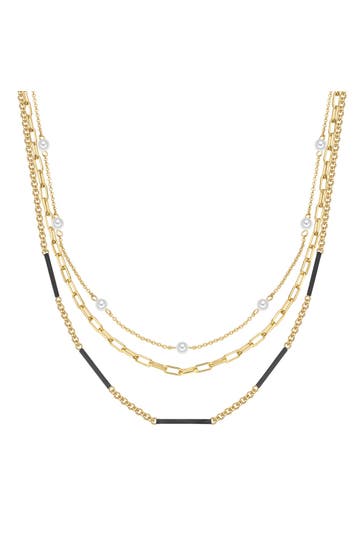 YOKOAMII Kette Kette gelbgold Perle (synth.) weiß gelbgold