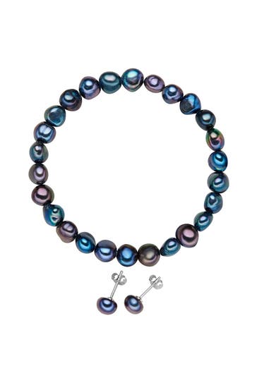 VALERO PEARLS Schmuckset Süßwasser-Zuchtperle blau