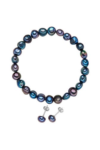 VALERO PEARLS Schmuckset Süßwasser-Zuchtperle blau