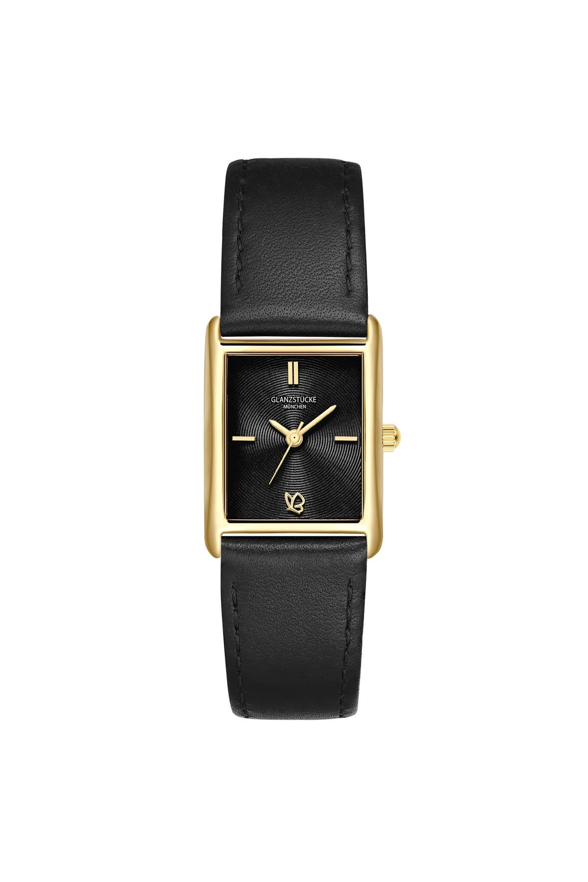 GLANZSTÜCKE MÜNCHEN Quarzuhr Damen Quarzuhr gelbgold Echtleder schwarz, Bild 1