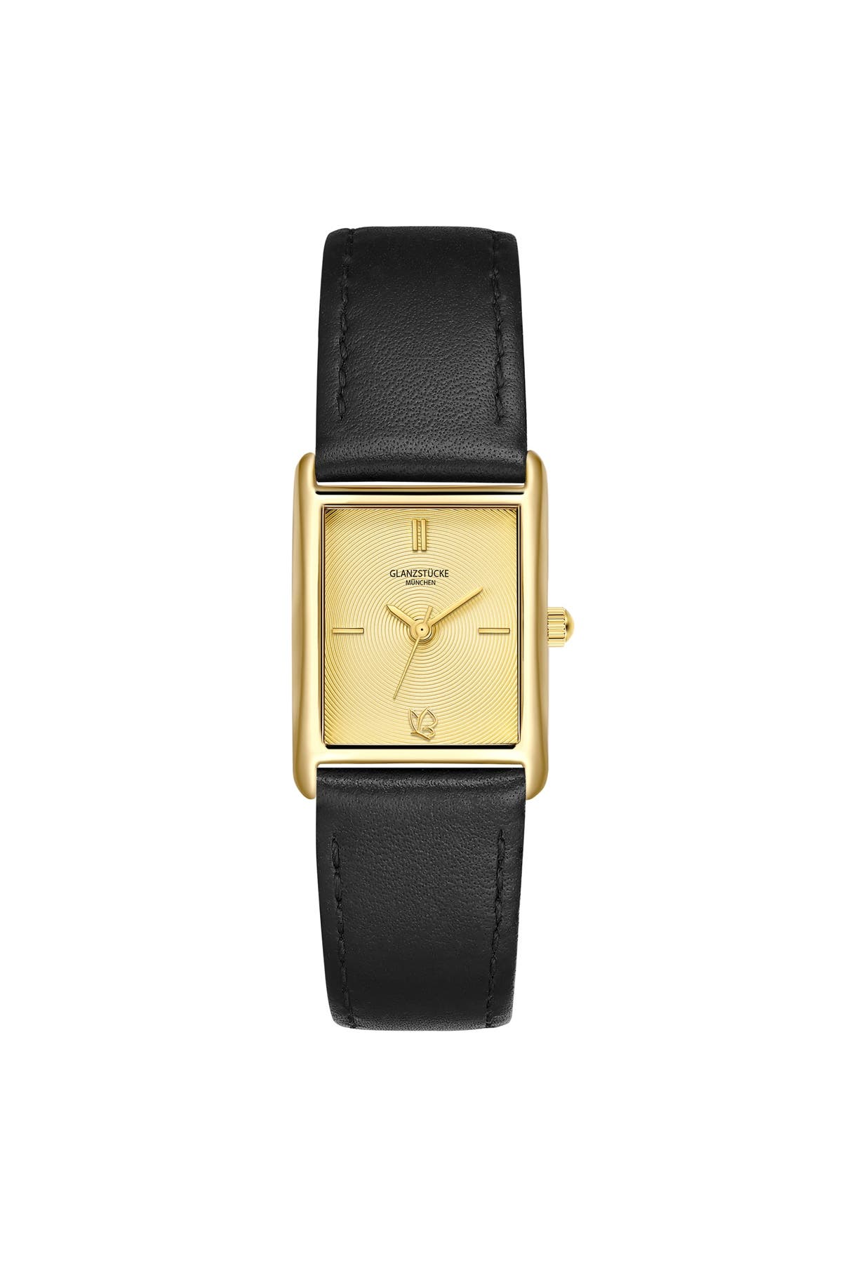 GLANZSTÜCKE MÜNCHEN Quarzuhr Damen Quarzuhr gelbgold Echtleder schwarz, Bild 1