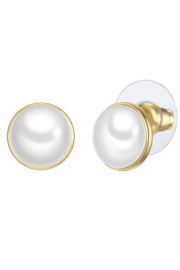 YOKOAMII Ohrringe Ohrstecker gelbgold Glas Perle weiß gelbgold