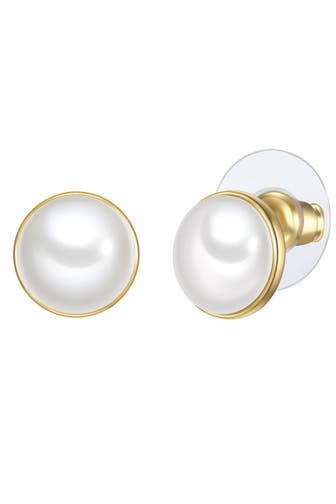 YOKOAMII Ohrringe Ohrstecker gelbgold Glas Perle weiß gelbgold