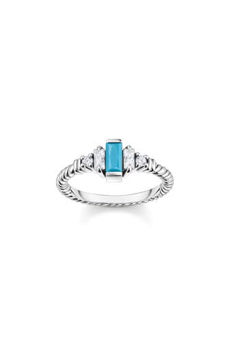 THOMAS SABO Ring Kordel mit türkisen und weißen Steinen Silber 925 Sterlingsilber, geschwärzt