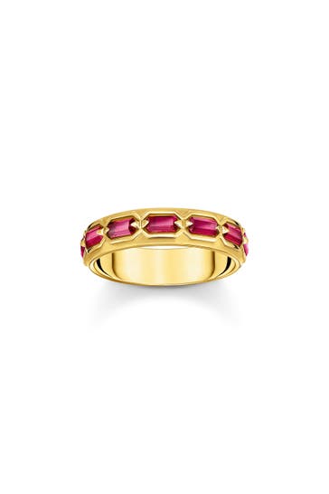 THOMAS SABO Ring 750 Gelbgold Vergoldung, 925 Sterlingsilber gelbgoldfarben,dunkelrot
