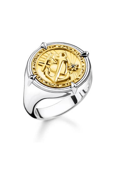 THOMAS SABO Ring 750 Gelbgold Vergoldung, 925 Sterlingsilber, geschwärzt gelbgoldfarben,schwarz,silberfarben
