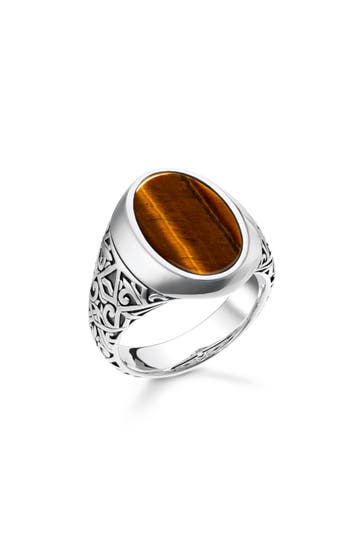 THOMAS SABO Ring Tigerauge 925 Sterlingsilber, geschwärzt