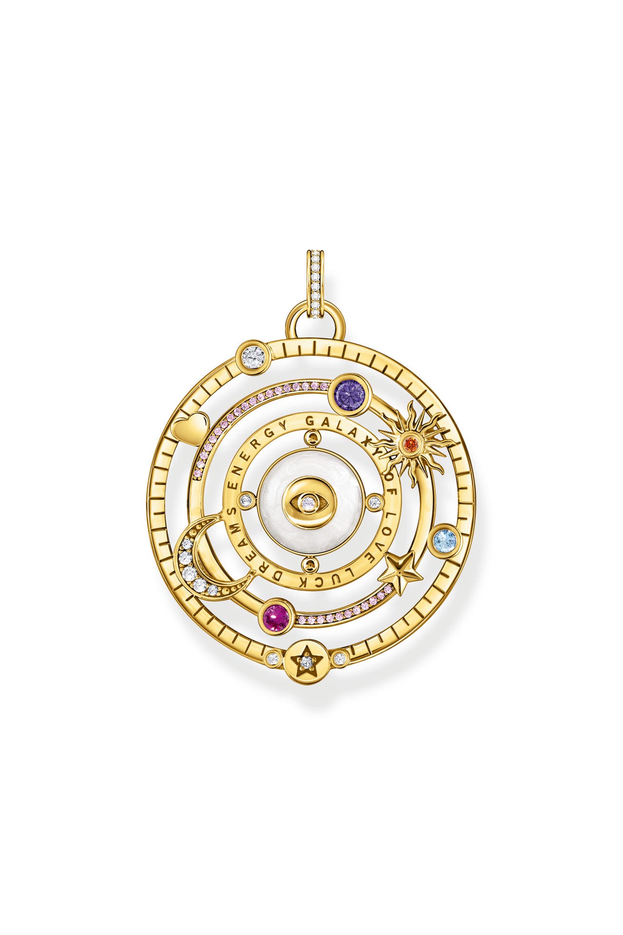 THOMAS SABO Kettenanhänger Halbkugel mit Auge bunte Steine vergoldet 750 Gelbgold Vergoldung, Kaltemail, 925 Sterlingsilber, Bild 1
