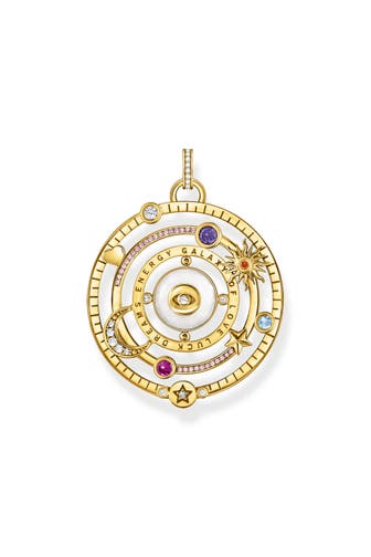 THOMAS SABO Kettenanhänger Halbkugel mit Auge bunte Steine vergoldet 750 Gelbgold Vergoldung, Kaltemail, 925 Sterlingsilber