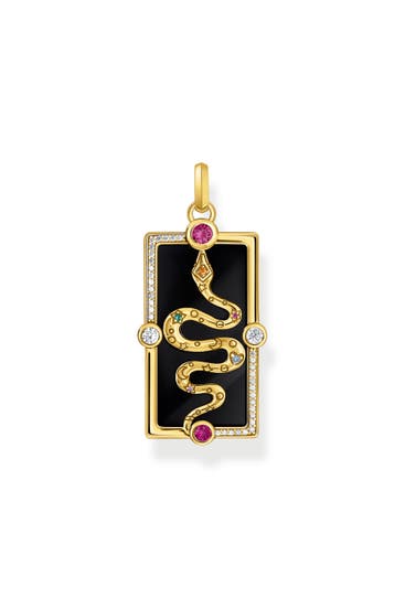 THOMAS SABO - Kettenanhänger Schlange mit schwarzer Kaltemaille und bunten Steinen vergoldet 750 Gelbgold Vergoldung, Kaltemail, 925 Sterlingsilber