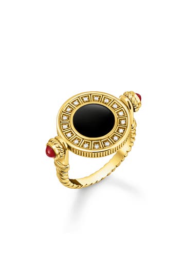 THOMAS SABO Ring drehbar mit schwarzem Onyx und weißen Steinen vergoldet 925 Sterlingsilber, 750 Gelbgold Vergoldung