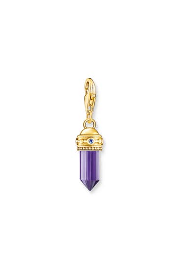 THOMAS SABO Charm-Anhänger Hexagon mit imitiertem Amethyst vergoldet 925 Sterlingsilber, 750 Gelbgold Vergoldung