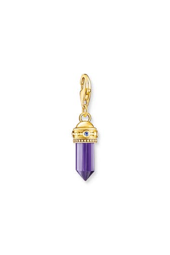 THOMAS SABO Charm-Anhänger Hexagon mit imitiertem Amethyst vergoldet 925 Sterlingsilber, 750 Gelbgold Vergoldung