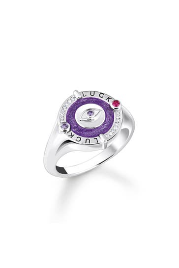 THOMAS SABO Siegelring Auge mit Kaltemaille und bunten Steinen Silber geschwärzt 925 Sterlingsilber, geschwärzt, Kaltemail