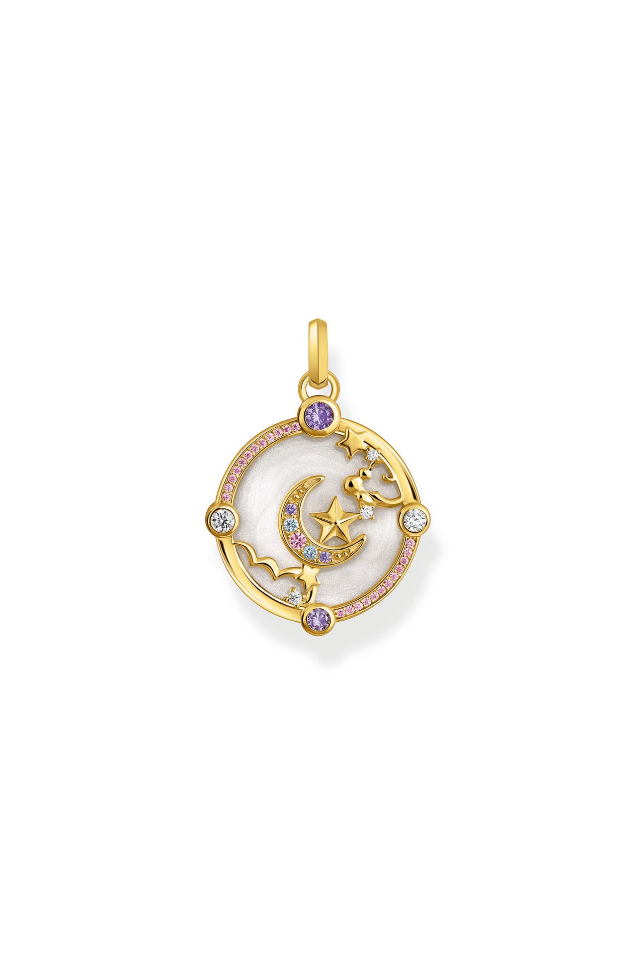 THOMAS SABO Kettenanhänger mit Halbmond und bunten Steinen vergoldet 750 Gelbgold Vergoldung, Kaltemail, 925 Sterlingsilber, Bild 1