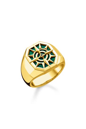 THOMAS SABO Ring Kompass grün 925 Sterlingsilber, 750 Gelbgold Vergoldung