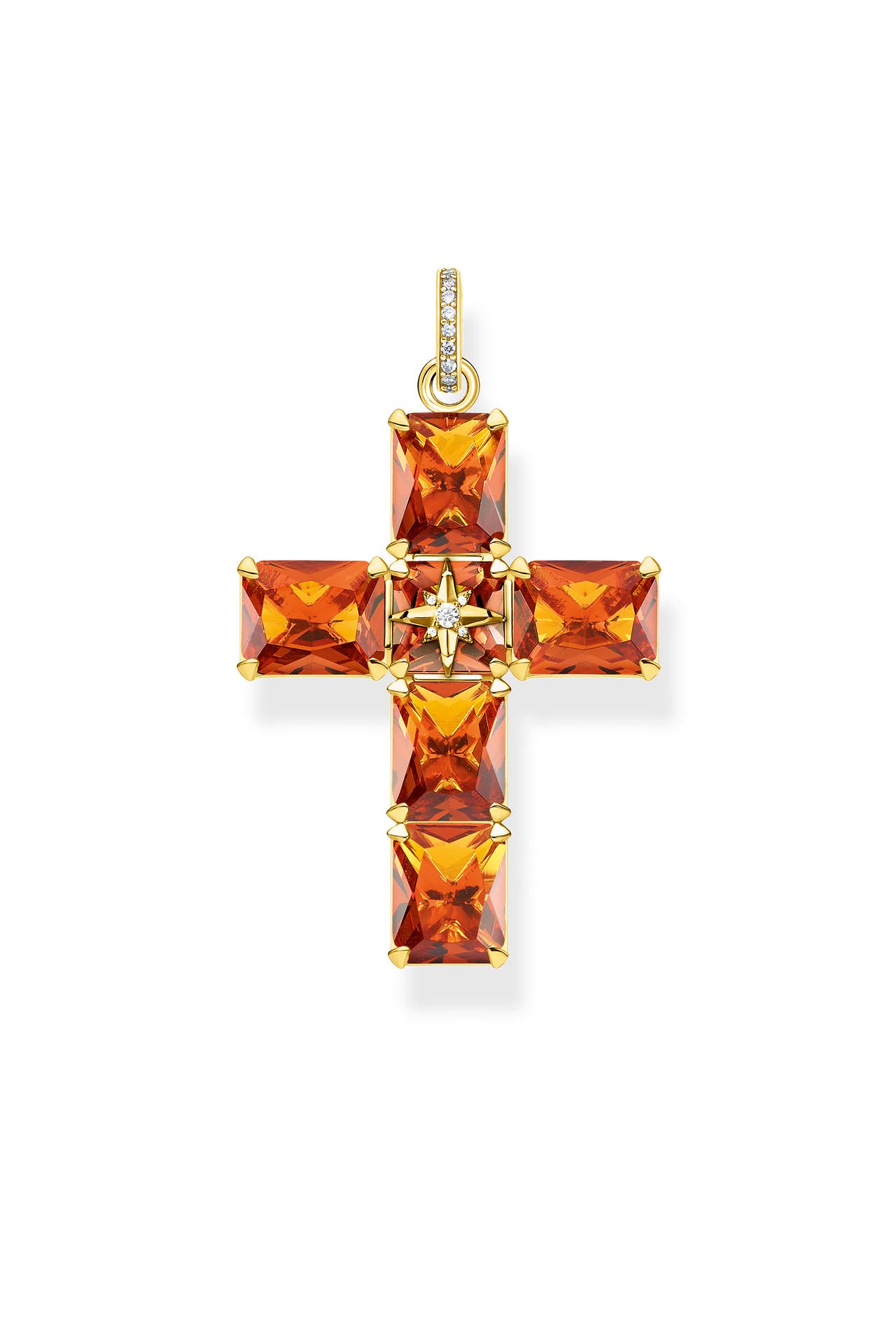 THOMAS SABO Anhänger Kreuz orange Steine 925 Sterlingsilber, 750 Gelbgold Vergoldung, Bild 1