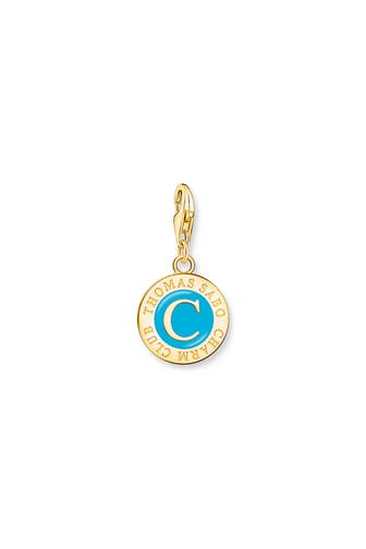 THOMAS SABO Member Charm türkiser Charmista Coin vergoldet 750 Gelbgold Vergoldung, 925 Sterlingsilber, Kaltemail